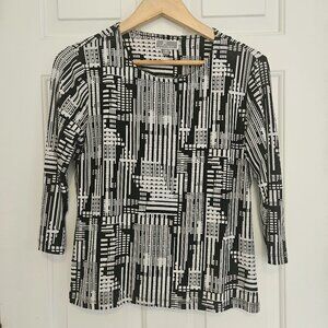 JM Collection Women Gorgeous Black & White Top Textured Blouse Sz PM 3/4  Sleeve